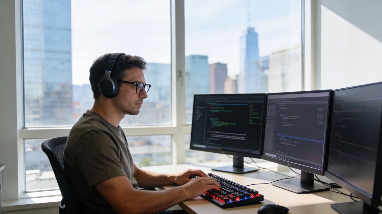 Ingeniero informático trabajando desde casa para una empresa TIC